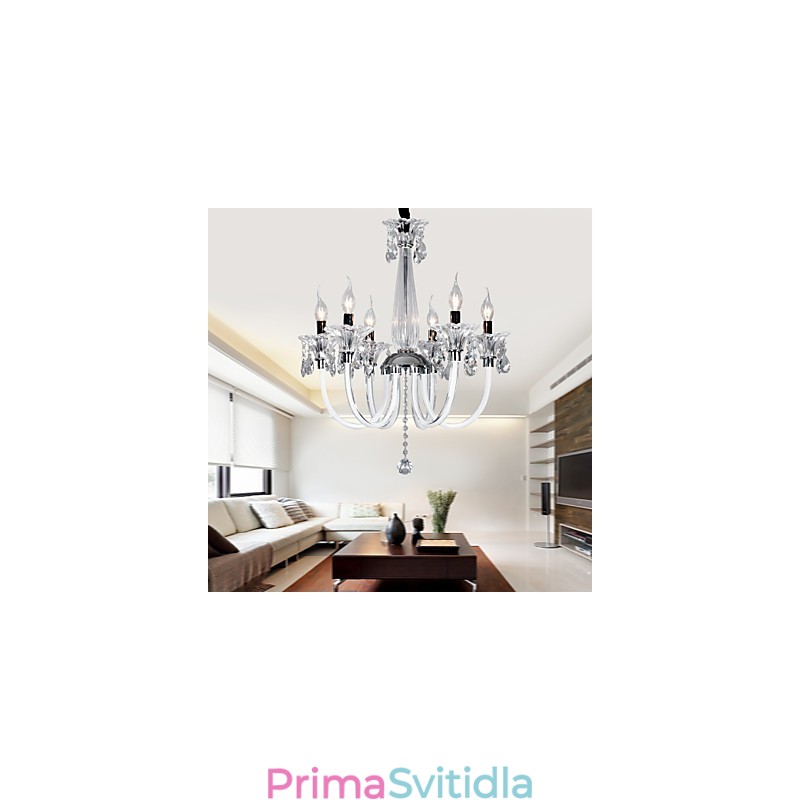 Elegantní křišťálový lustr se 6 světly ve svíčkové žárovce