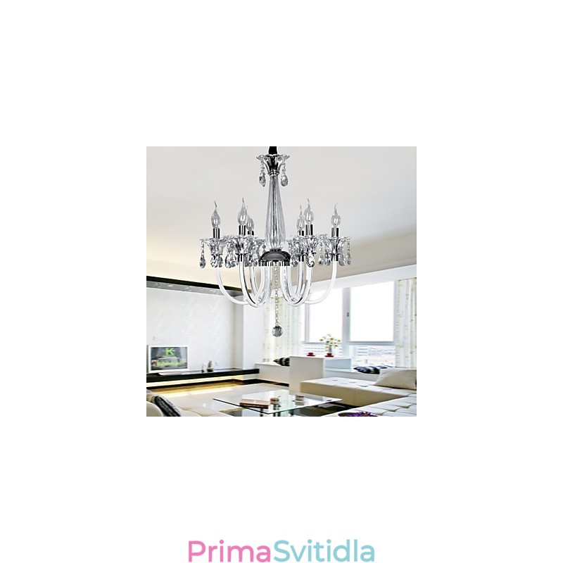 Elegantní křišťálový lustr se 6 světly ve svíčkové žárovce