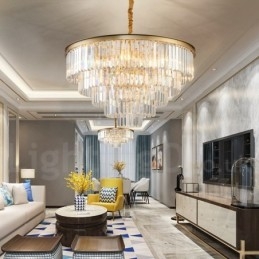 Postmoderní luxusní kulatý křišťálový závěsný lustr K9 Výstavní síň