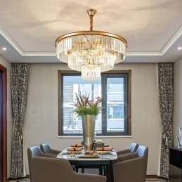 Postmoderní luxusní kulatý křišťálový závěsný lustr K9 Výstavní síň
