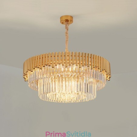 Postmoderní zlatý luxusní kulatý K9 křišťálový závěsný lustr Výstavní síň Postmoderní zlatý luxusní kulatý K9 křišťálový závěsný lustr Výstavní síň