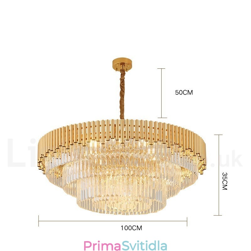 Postmoderní zlatý luxusní kulatý K9 křišťálový závěsný lustr Výstavní síň