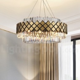 Luxusní moderní zlatý plus černý kulatý křišťálový závěsný lustr K9 výstavní síň
