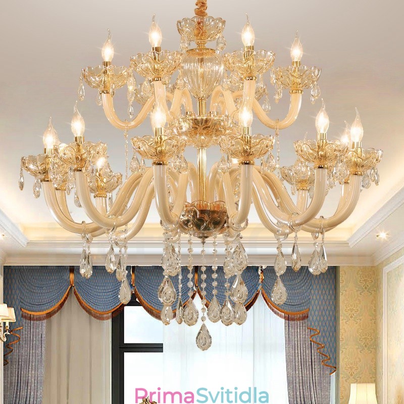 18 (12+6) Elegantní křišťálový lustr se svíčkou v barvě světlé šampaňské