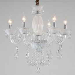 6 Light White Candle Luster with Crystal