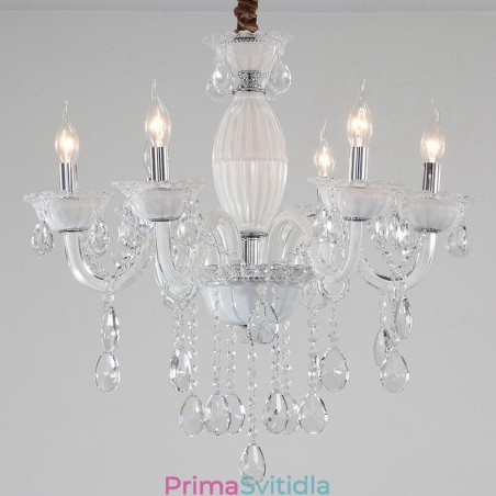6 Light White Candle Luster with Crystal 6 Light White Candle Luster with Crystal
