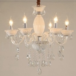 6 Light White Candle Luster with Crystal