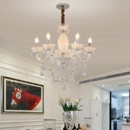 6 Light White Candle Luster with Crystal