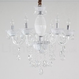 6 Light White Candle Luster with Crystal