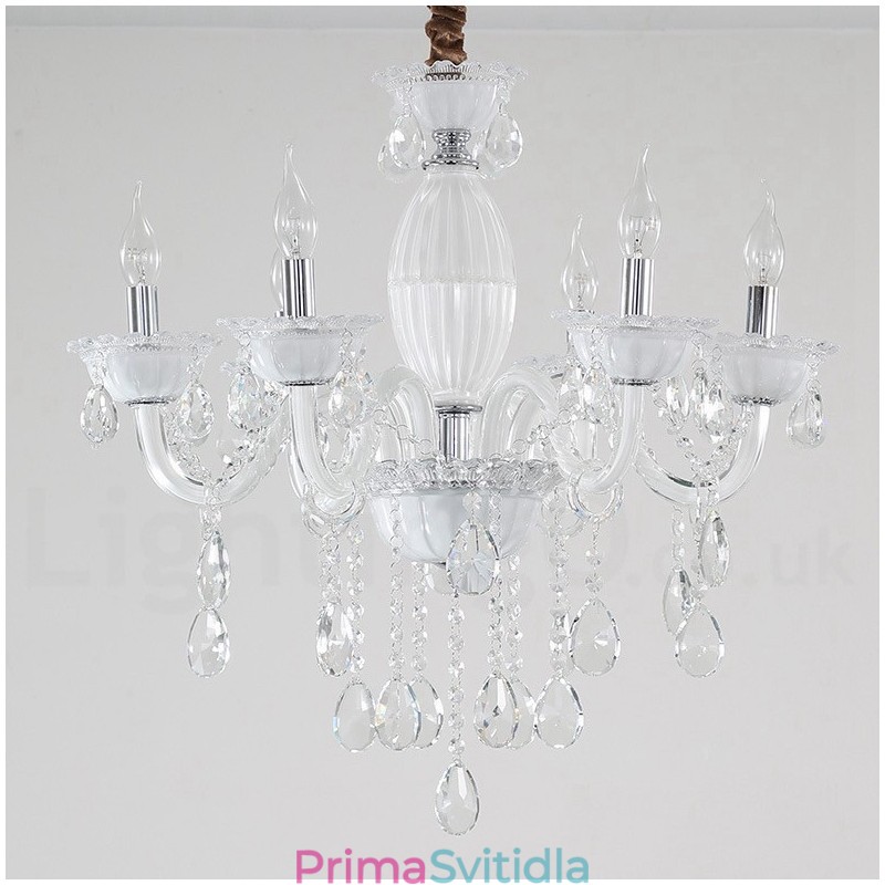 6 Light White Candle Luster with Crystal