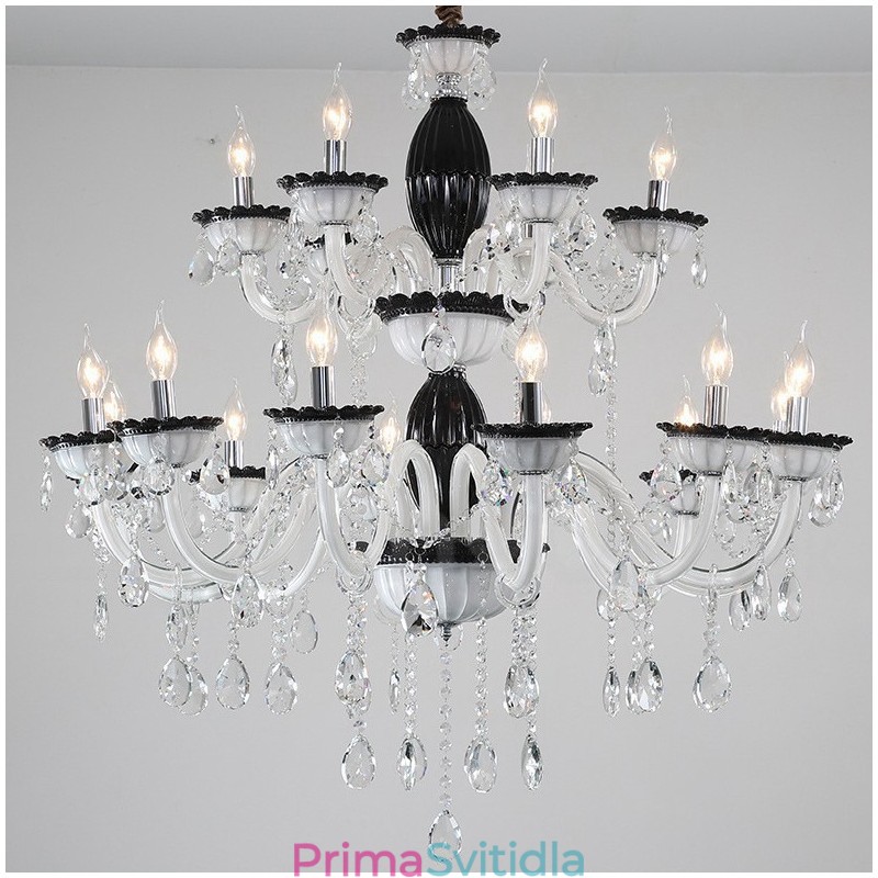 18 (12+6) Světle černý elegantní svíčkový lustr s křišťálem