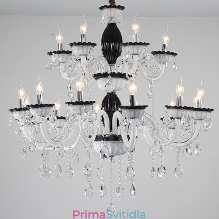18 (12+6) Světle černý elegantní svíčkový lustr s křišťálem
