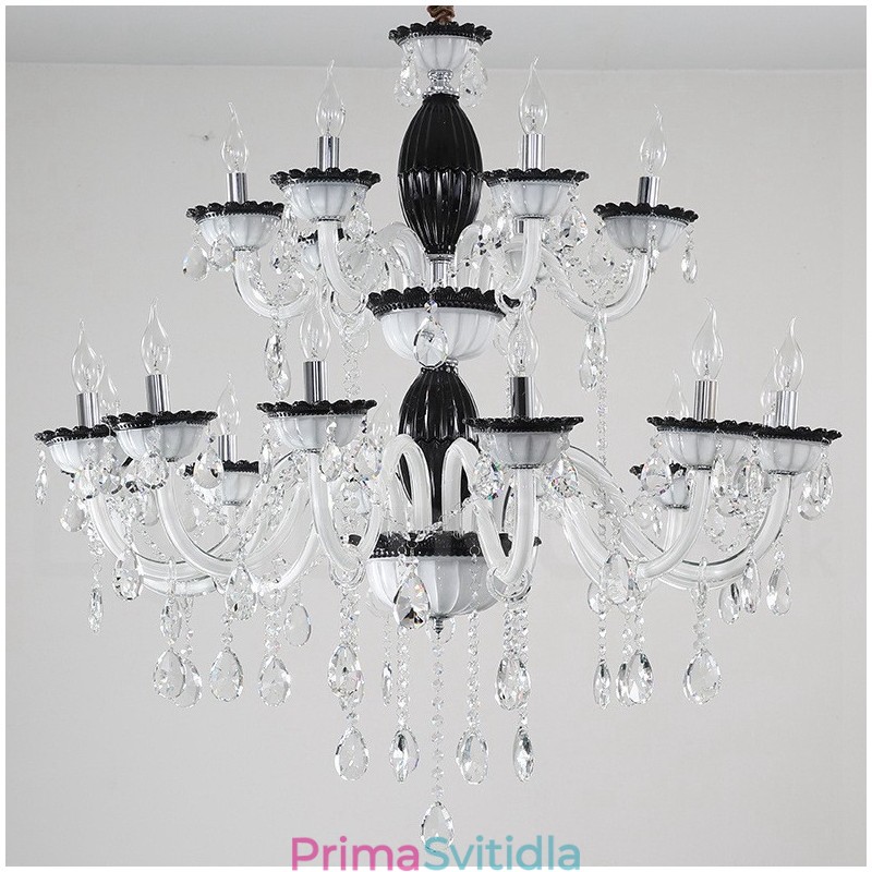 18 (12+6) Světle černý elegantní svíčkový lustr s křišťálem