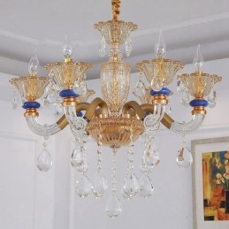 6 Lehký moderní lustr se svíčkou na šampaňské s křišťálem