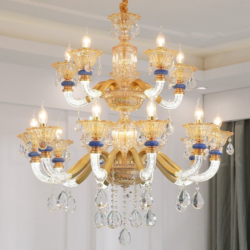 15 (10+5) Lehký moderní moderní šampaňský lustr s křišťálem