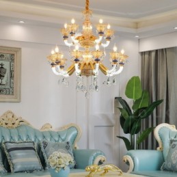 15 (10+5) Lehký moderní moderní šampaňský lustr s křišťálem
