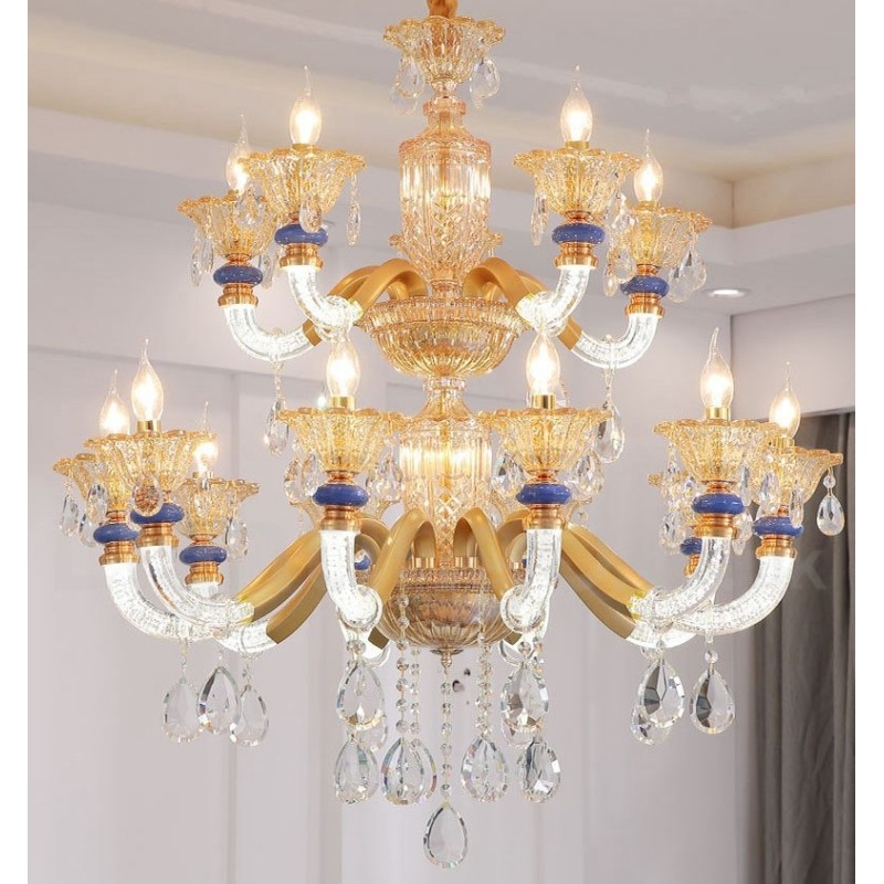 15 (10+5) Lehký moderní moderní šampaňský lustr s křišťálem