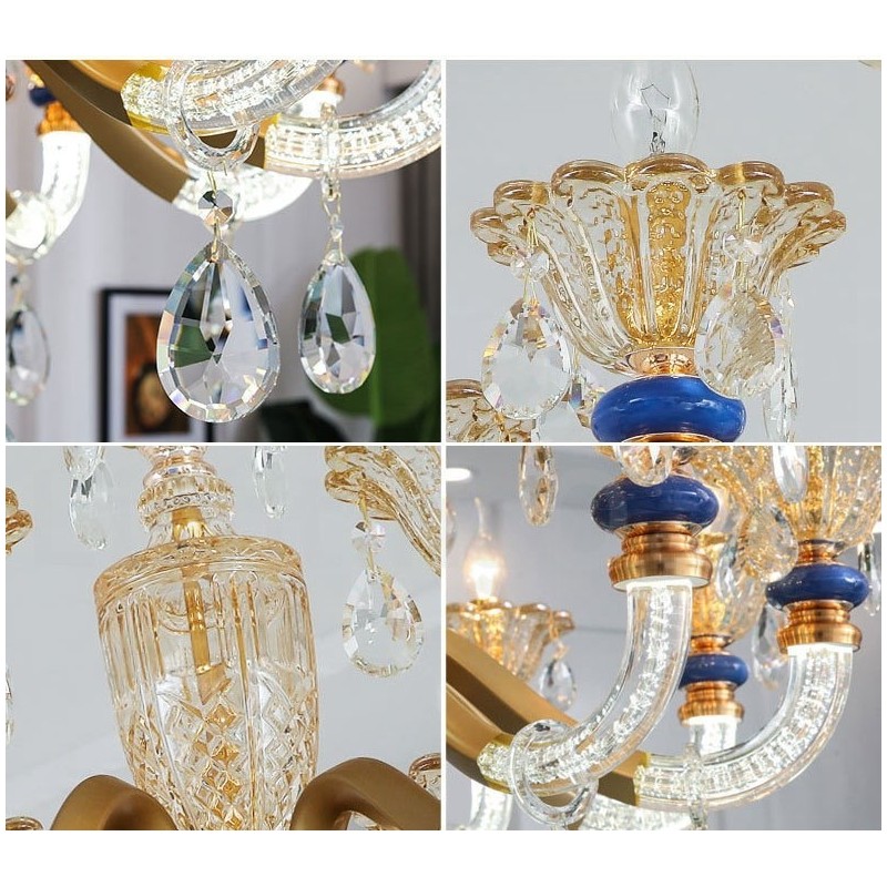 15 (10+5) Lehký moderní moderní šampaňský lustr s křišťálem