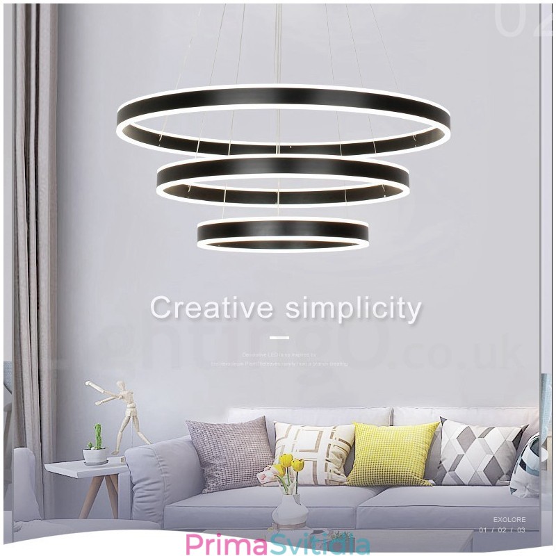 Stmívatelné Wi-Fi Smart 3 Ring Dvoupáskové moderní moderní závěsné světlo s akrylovým stínidlem
