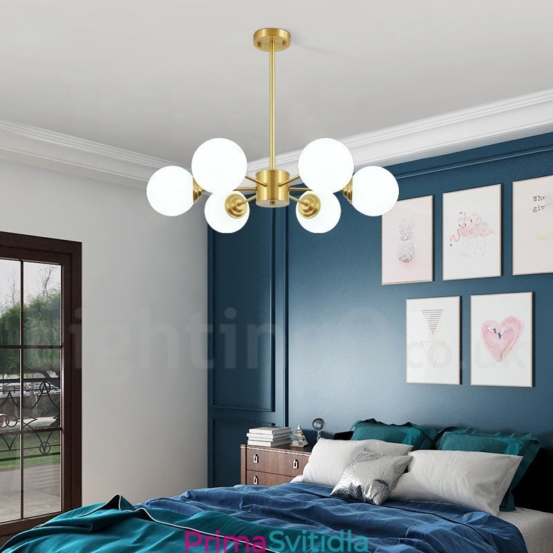 6 Light Pure Mosazný Lustr Fazole Severní Evropa Moderní kovové molekuly Závěsné světlo
