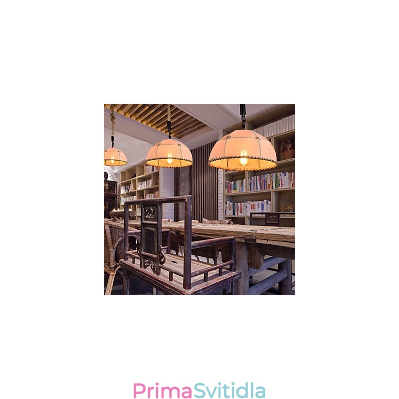 Retro ručně vyráběná krajská lustrová lampa z konopného lana v industriálním venkovském stylu