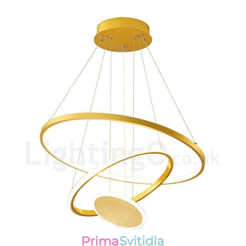 Tři kruhy moderní design Tři prsteny zlaté závěsné světlo s dálkovým ovládáním