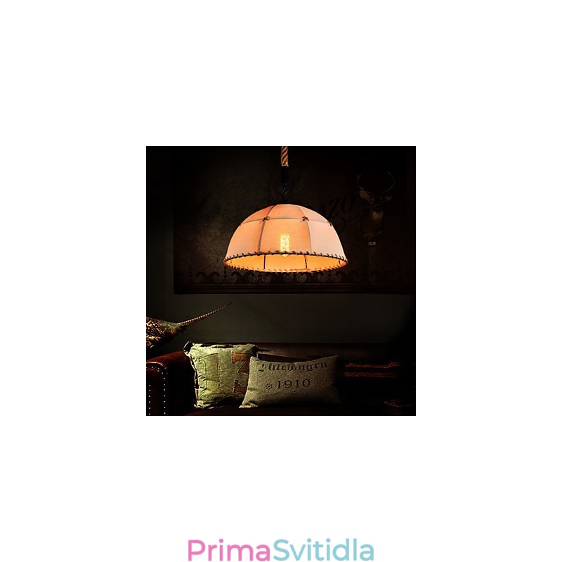 Retro ručně vyráběná krajská lustrová lampa z konopného lana v industriálním venkovském stylu