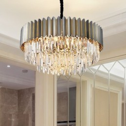 Výstavní síň luxusního postmoderního černého a zlatého kulatého křišťálového závěsného lustru K9