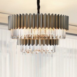 Dvoupatrový luxusní postmoderní černý a zlatý kulatý křišťálový závěsný lustr K9