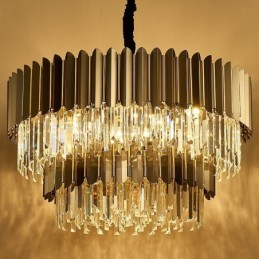 Dvoupatrový luxusní postmoderní černý a zlatý kulatý křišťálový závěsný lustr K9