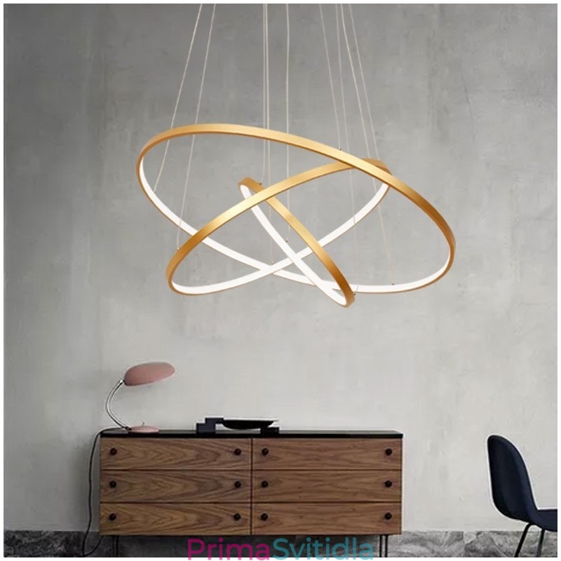 Stmívatelné závěsné světlo s dálkovým ovládáním Zlatý moderní design se třemi prstenci