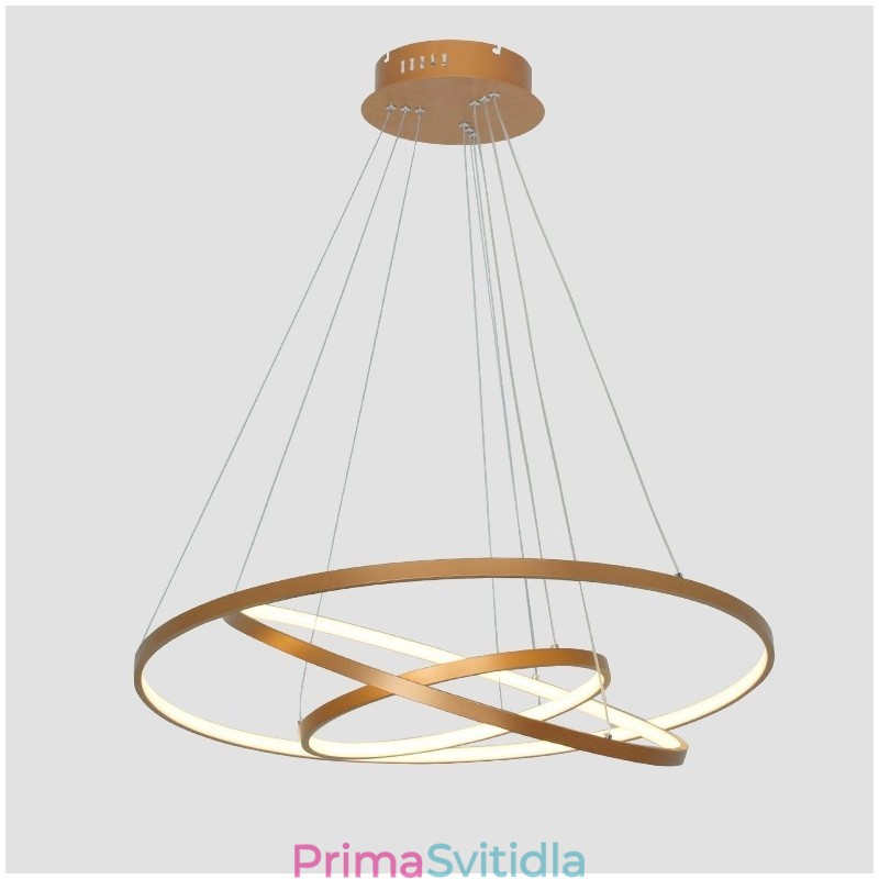Stmívatelné závěsné světlo s dálkovým ovládáním Zlatý moderní design se třemi prstenci