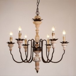 Country Vintage Wooden 6 Light Lustr Light