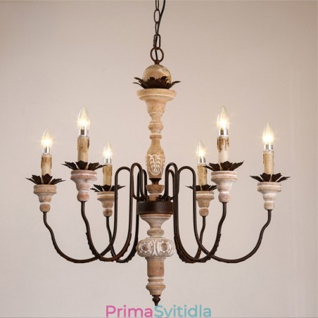 Country Vintage Wooden 6 Light Lustr Light Country Vintage Wooden 6 Light Lustr Light