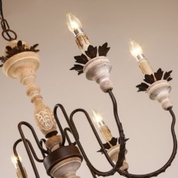 Country Vintage Wooden 6 Light Lustr Light