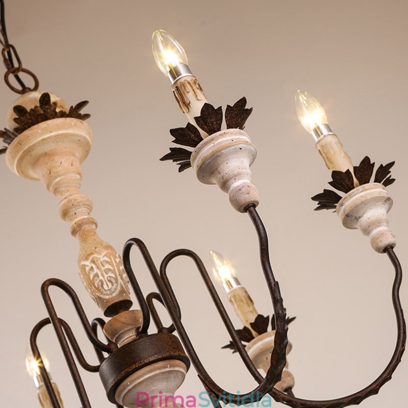 Country Vintage Wooden 6 Light Lustr Light