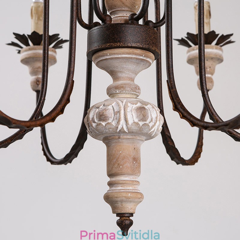 Country Vintage Wooden 6 Light Lustr Light