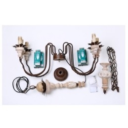 Country Vintage Wooden 6 Light Lustr Light