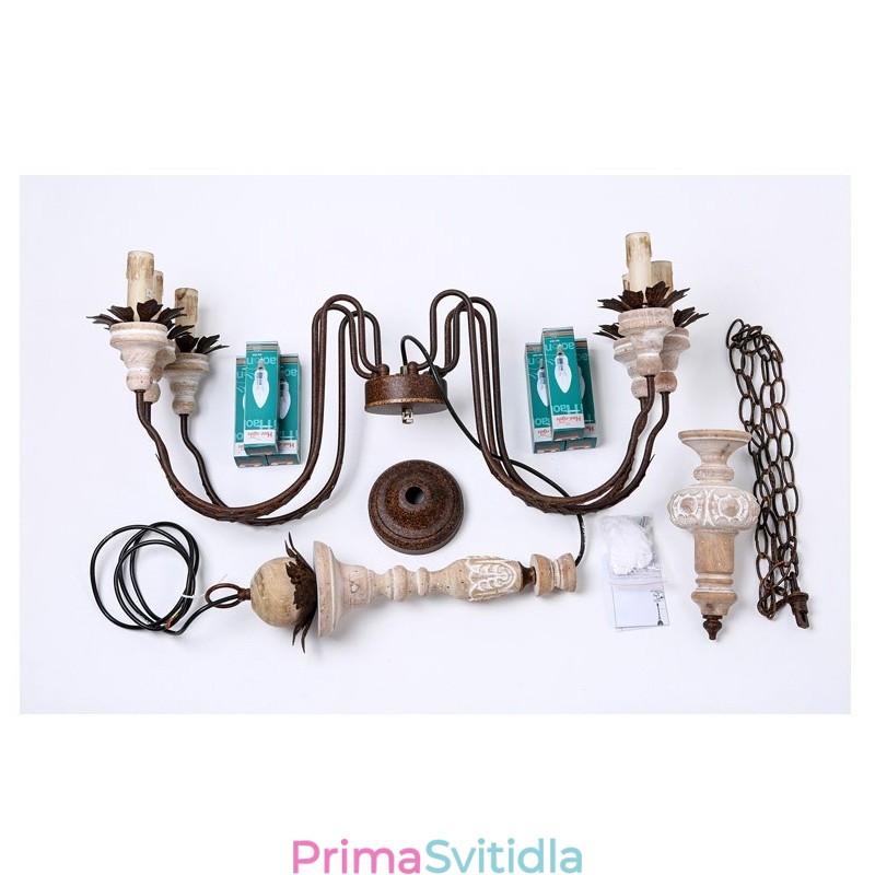 Country Vintage Wooden 6 Light Lustr Light