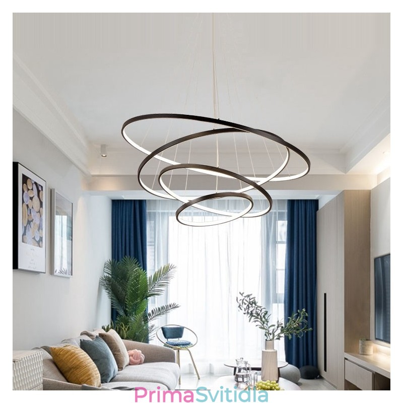 Velký 4 prsteny 5 prstenů černé bílé zlato přívěsek světlo moderní design