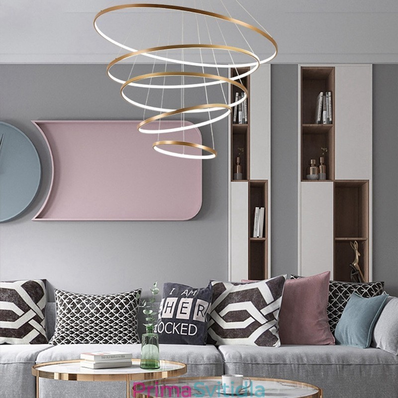 Velký 4 prsteny 5 prstenů černé bílé zlato přívěsek světlo moderní design