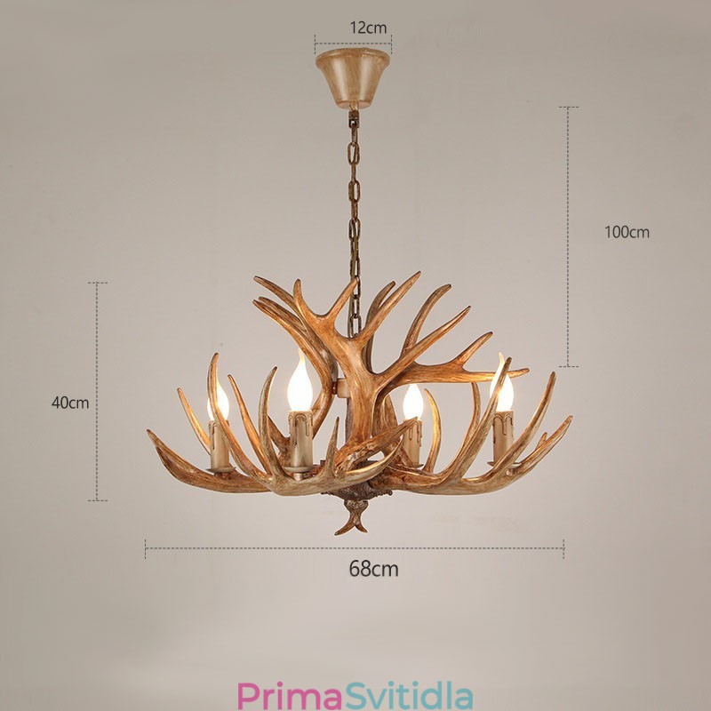 4 Lehký rustikální umělecký Retro Antler starožitný lustr