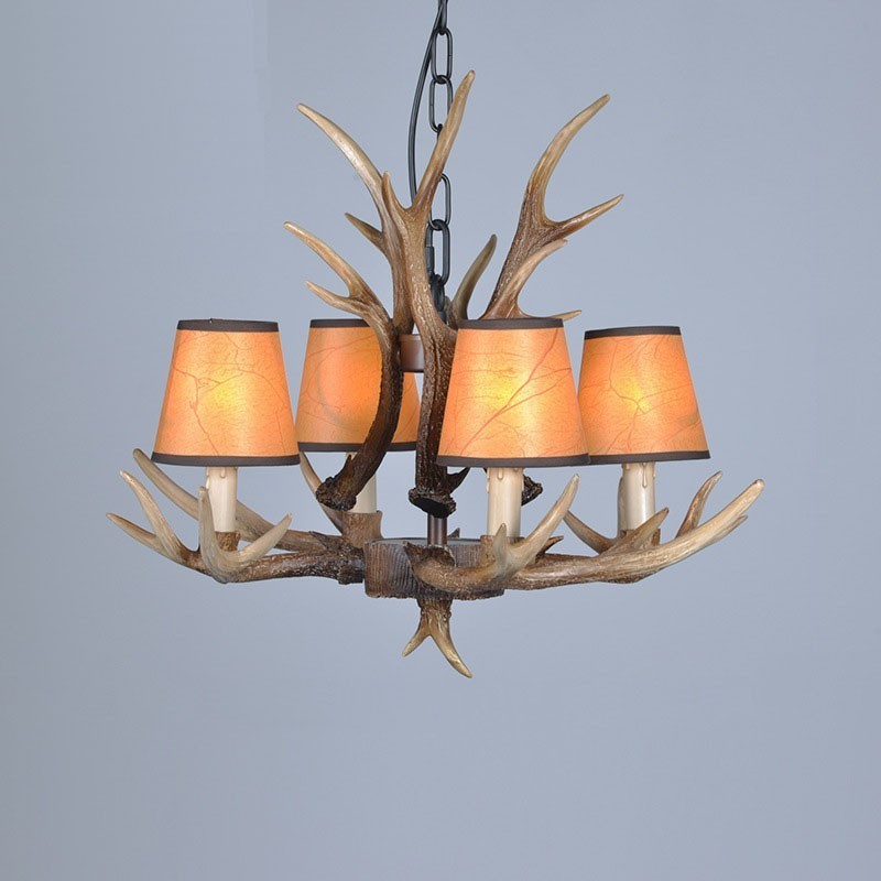 4 Lehké rustikální umělecké Retro Antler starožitný lustr se stínidly