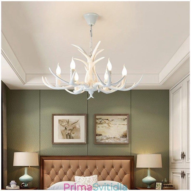 6 Světle bílý rustikální umělecký Retro Antler starožitný lustr
