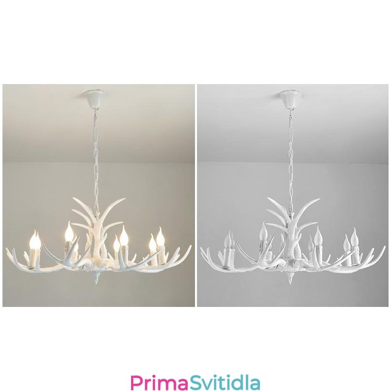 8 Světle bílý rustikální umělecký Retro Antler starožitný lustr