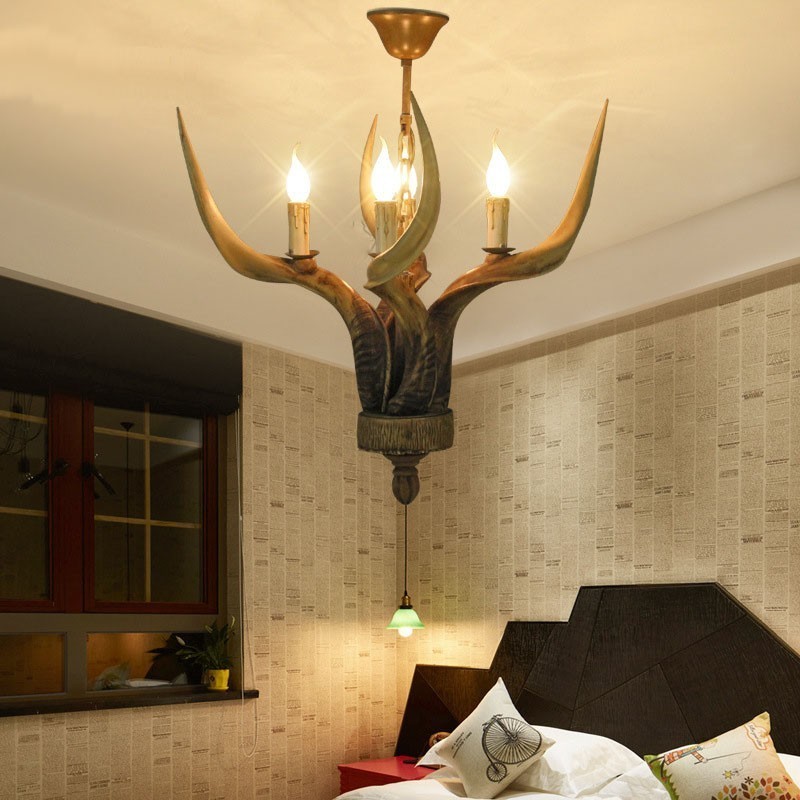 4 Lehké rustikální umělecké Retro Antler starožitný lustr
