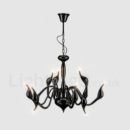 12 Light Modern Swan Černý kovový závěsný lustr