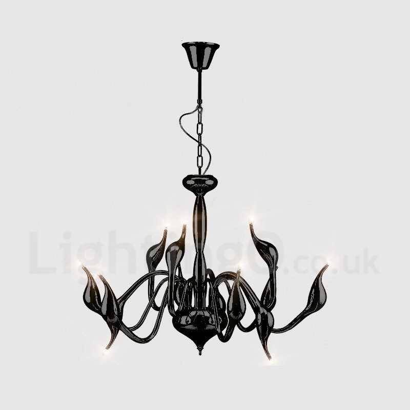 12 Light Modern Swan Černý kovový závěsný lustr