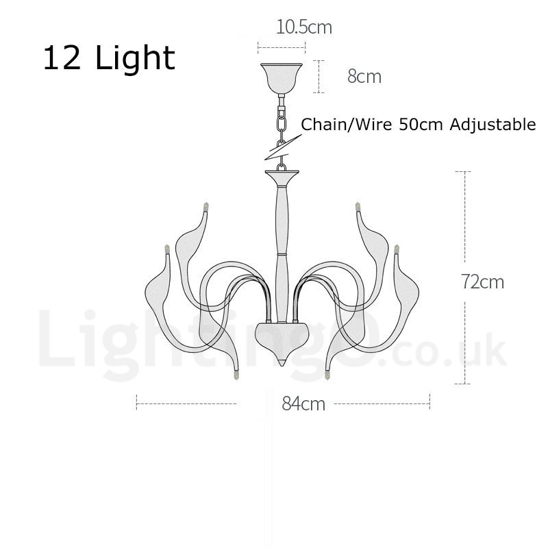 12 Light Modern Swan Černý kovový závěsný lustr