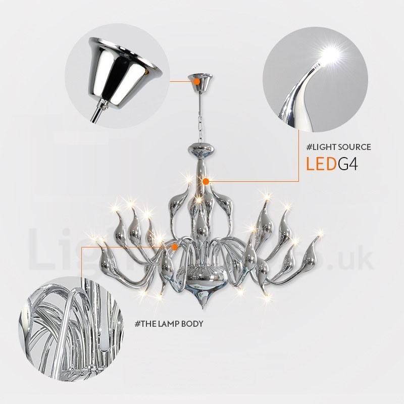 18 světel Stainless Post Modern Swan Lustr Light G4 Chrome Finished
